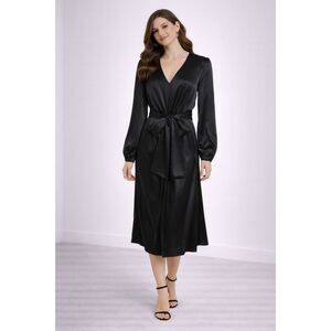 New 100% Mulberry Silk Taylor Tillman Faux Wrap Elegant Black Dress S